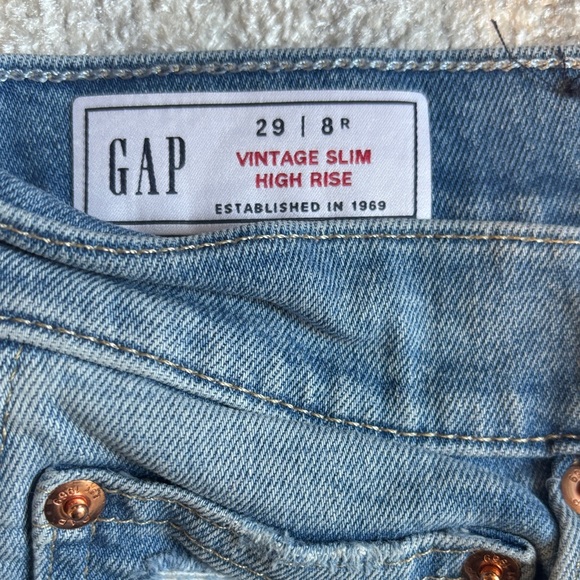 GAP Women’s Vintage Slim High Rise Straight Blue Jeans with Distressed Details - Picture 2 of 12